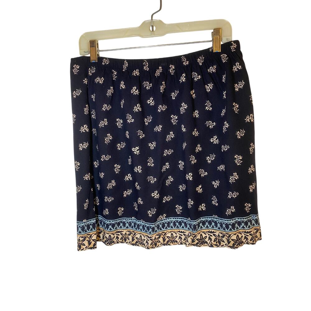 J201 Womens Navy Floral Border Print Wrap Skirt Size 12 Boho Mini Skirt - Picture 4 of 6